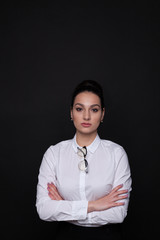 Brunette woman on a black background