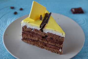 Delicious dessert cake with chocolate cream 