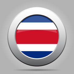 Flag of Costa Rica. Shiny metal gray round button.