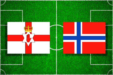 Flag of Northern Ireland - Norway on the football field. 2018 football qualifiers