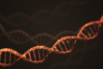 DNA double helix molecules on black background. 3D rendered illustration.