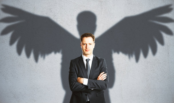 Man with winged shadow