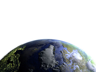 Greenland on realistic model of Earth