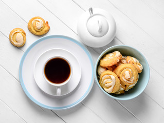 Gourmet golden freshy baked rolls, topview
