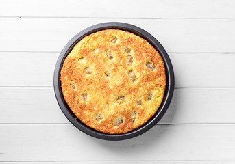 cottage cheese casserole with banana, topview