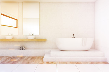 Fototapeta na wymiar Bathroom with two mirrors, white, toned