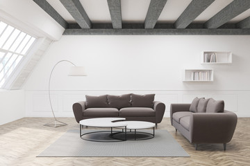 Two gray sofas and a table