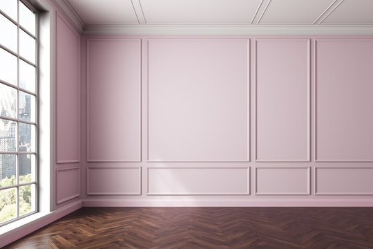 Empty Pink Room Interior, Window