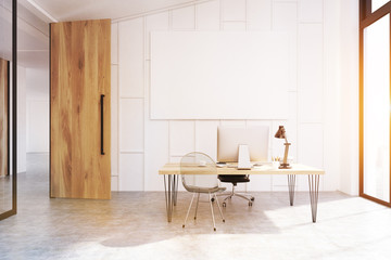 CEO office with a laptop, poster, toned