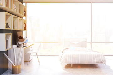 Bedroom with panoramic window, toned