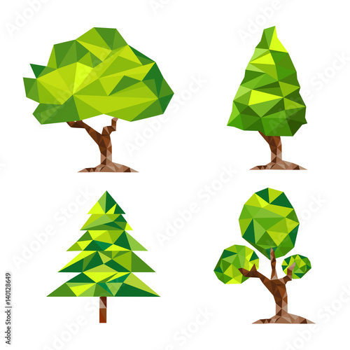 "Green geometric tree formed by triangles, vector illustration" Stock