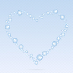 Soap bubbles background. Air bubbles. Bubbles in form of heart.