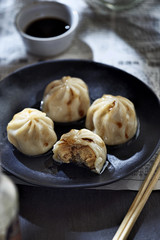 Chinese pork dumplings with soy sauce 
