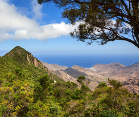 Fototapeta premium scenic landscape of mountain valley with blue sky (Tenerife, Canary islands, Spain)