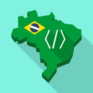 Long shadow map of Brazil with a code sign