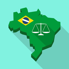 Long shadow map of Brazil with a justice weight scale sign