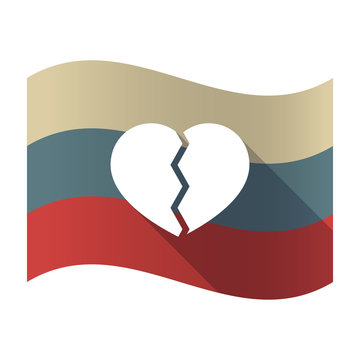 Long shadow Russia flag with a broken heart