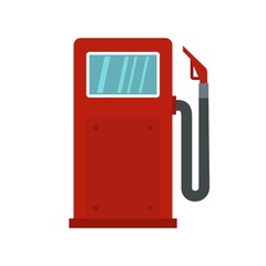 Red gasoline pump icon, flat style