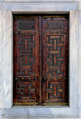 The ancient door in the courtyard of the Blue Mosque in Istanbul, Turkey