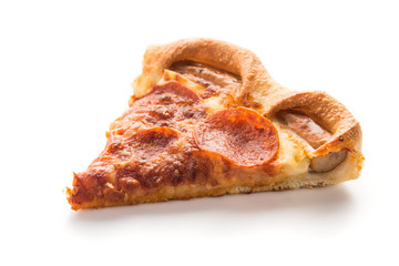 Fresh baked pepperoni pizza on white background.