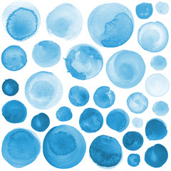 Set of watercolor cobalt blue, ultramarine circles