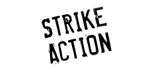 Strike Action rubber stamp. Grunge design with dust scratches. Effects can be easily removed for a clean, crisp look. Color is easily changed.