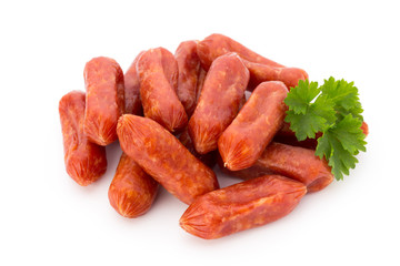 Peperoni or salami, parsley sausage. Isolated on white background.