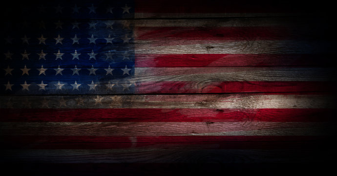 USA flag on a wood surface