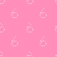 Pink piggy bank seamless vector pattern.