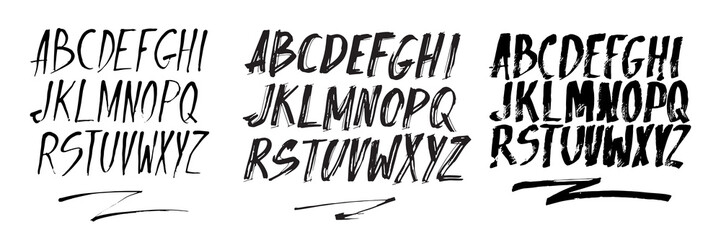 Graphic Font for your design. Hand drawn calligraphy lettering alphabet. Stylish letters with in figures. Vector illustration.