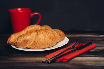 sweet mug coffee tea croissant, bun, dessert, 