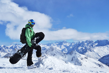 Photo on a theme of extreme sports, winter sports, snowboarding.