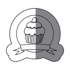 figure emblem muffin with strawberry icon, vector illustraction design