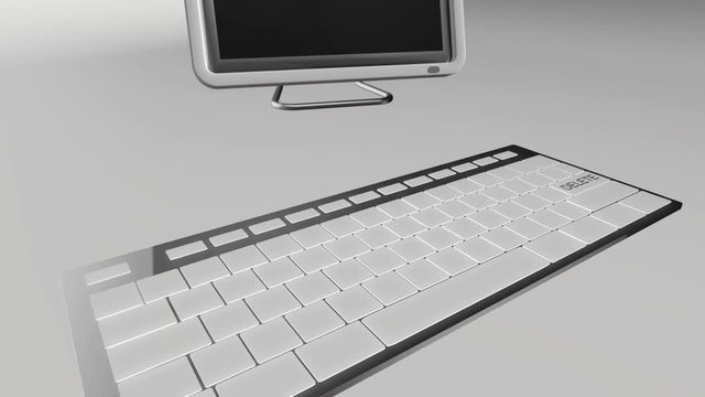 Seamless looping 3D animation of a computer keyboard with a delete key pressed red and chrome version 