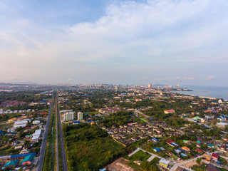 Aerial view of Pattaya city from rural area zone in the morning