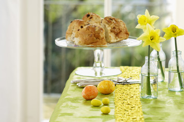Cake on a festive decorated table, selective focus