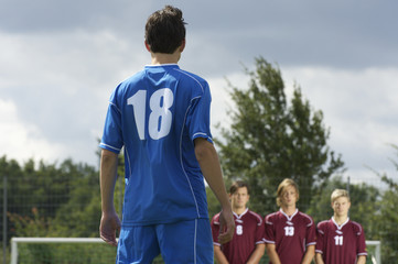 Free kick situation during soccer game