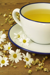 Chamomile blossoms and tea
