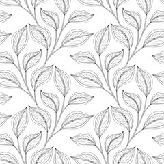 Vector Monochrome Seamless Floral Pattern