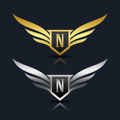 Wings Shield Letter N Logo Template 