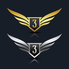 Wings Shield Number 3 Logo Template 