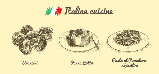 Italian menu monochrome illustration.