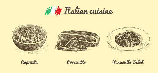 Italian menu monochrome illustration.