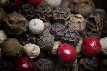 Multicolored peppercorn, macro