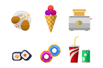 Vector icons sweet fast food elements.