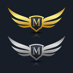 Wings Shield Letter  M Logo Template 