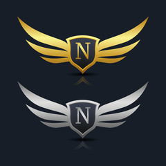 Wings Shield Letter N Logo Template 