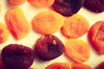 Detailed closeup of orange dried apricots