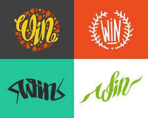 Win text sign test success message contest promotion banner competition and award lucky lottery word modern reward gamble champion vector illustration.