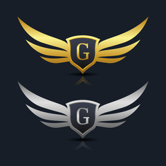 Wings Shield Letter G Logo Template 